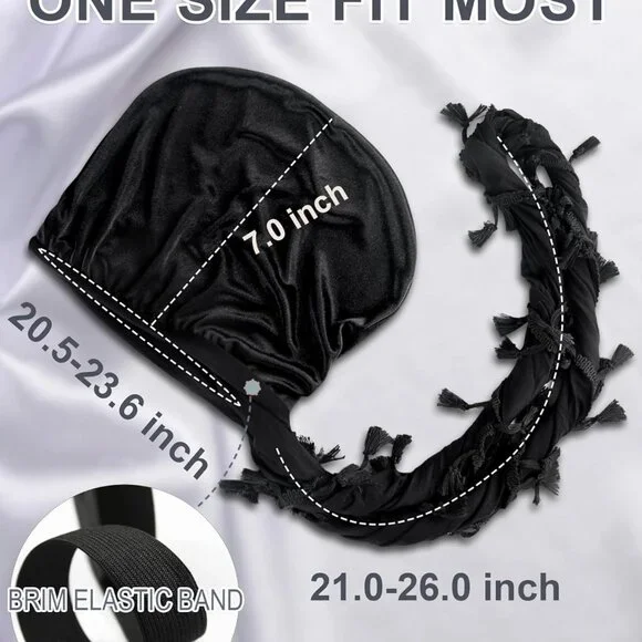 Halo Turban for Men Women Satin Lined Durag Head Wraps Skull Cap Pre-Tied Tassel - Picture 3 of 9